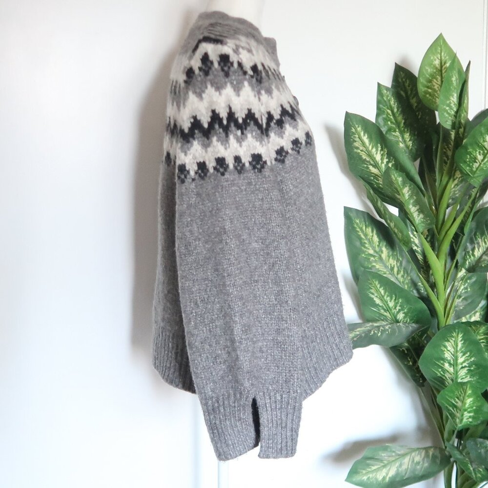 Zara Gray Fair Isle Henley Alpaca Knit Blend Long Sleeve Sweater Women’s Size S - Picture 7 of 16
